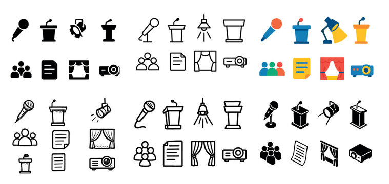 Microphone and podium icon set