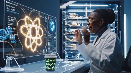 scientist exploring entanglement mechanics using holographic simulation technology, researcher examining complex quantum entanglement diagrams through sophisticated holographic visualization - Powered by Adobe