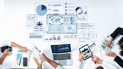 A comprehensive business intelligence dashboard for data analysis. The interface displays global metrics, team performance charts, and financial reports for strategic planning. Fermion