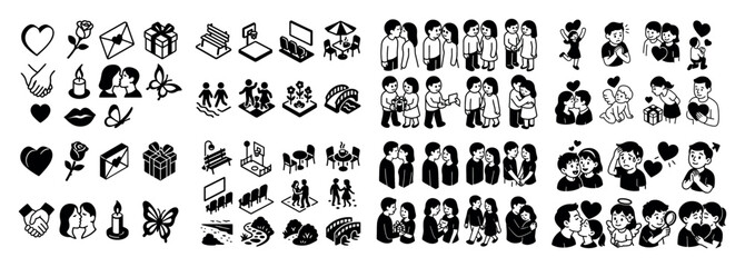 Love and connection icon set collection