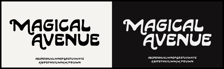 Groovy vector font. Hand drawn alphabet with art nouveau vibe. Regular and Italic alphabet with variation. 