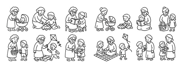 Fototapeta premium Grandmother-Grandchild Icons