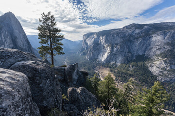View from Union Point on the Four Mile Trail above Yosemite Valley in Yosemite National Park California.  