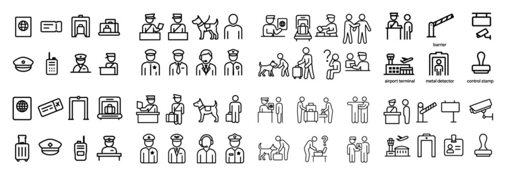 Airport security icon set collection
