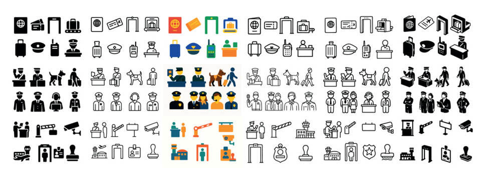 Airport security icon set collection