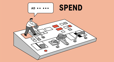 Man operating advertising control panel to manage ad spend.