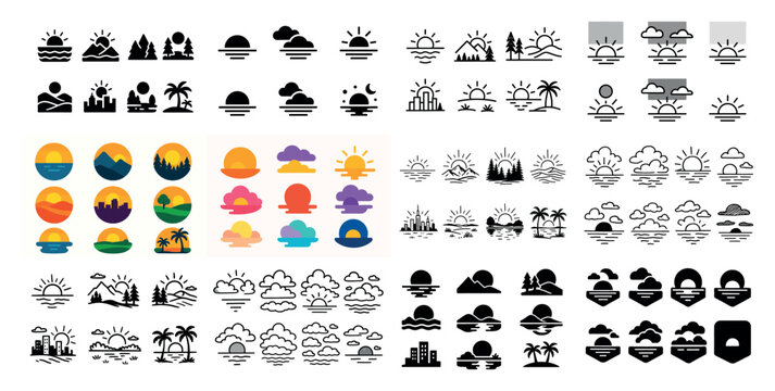 Diverse sunset icon collection overview