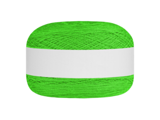 A bold Green ball of yarn isolated on a white background, showcasing a smooth texture and a blank white paper band around the center. Great for energetic knitting, crocheting, or crafting endeavors