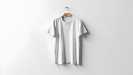 Minimalist White T-Shirt on Wood Hanger Isolated