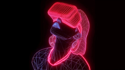 Metaverse technology concept.  Woman with VR virtual reality goggles.