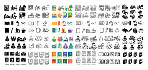 Book and reading icon collection variety
