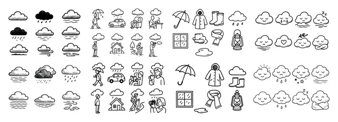 Fototapeta premium Weather icons collection with clouds