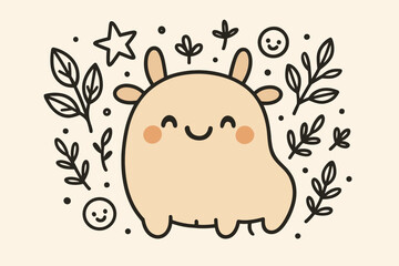 Cheerful Doodle Animal. Cute doodle vector artwork of a cheerful specimen animal with a friendly face, decorated with doodle