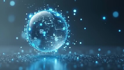 Digital data sphere with glowing elements. - Powered by Adobe