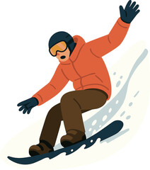 Fototapeta premium A real snowboarder falls on an off‑piste ski slope, illustrating a ski safety concept