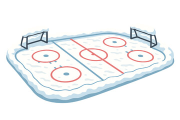 A hockey rink blanketed by a thick layer of snow, ideal for winter sports and outdoor activities