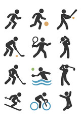 A set of sport icons illustrating various athletic activities in a minimalist style
