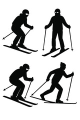 Vector set of a winter skier silhouette: isolated vector design of a ski silhouette