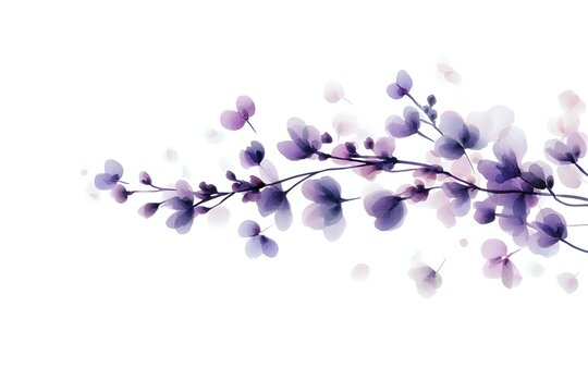 Delicate purple watercolor branch with soft translucent berries on white background, creating ethereal botanical art for stationery design.