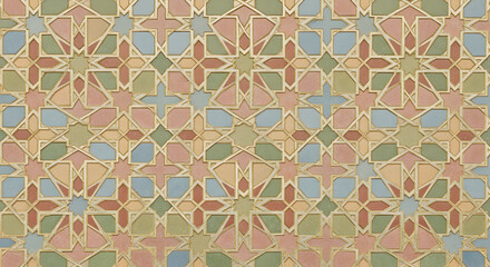 Fototapeta premium An intricate geometric pattern of interlocking stars and polygons in pastel colors.