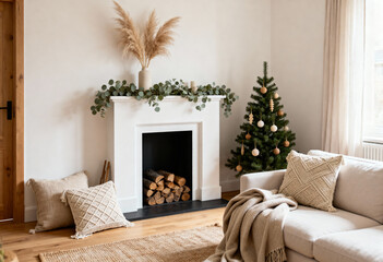 Minimalist Boho Christmas Living Room create with ai