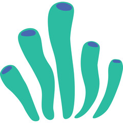 Abstract Teal Coral Shapes With Blue Tips On Transparent Background Minimalist Aquatic Art