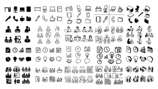 Office icon set with various activities