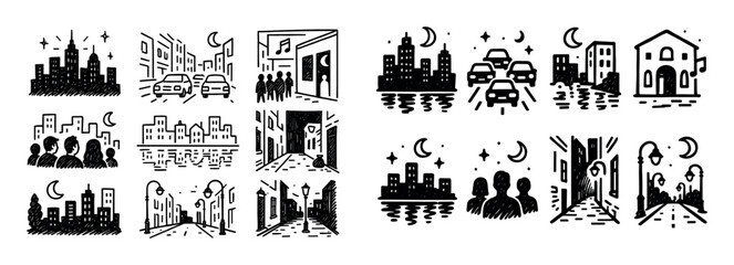 Obraz premium Night City Icons