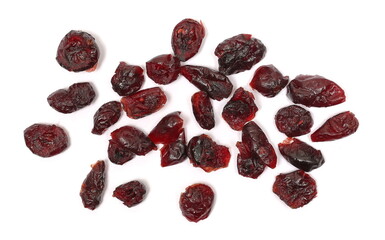 Dried cranberries pile, isolated on white background, clipping path