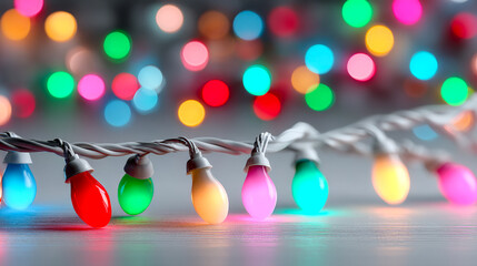 Bright string lights in multiple colors add a festive touch to the rooms atmosphere during the evening.