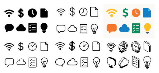 Black and white icon set collection