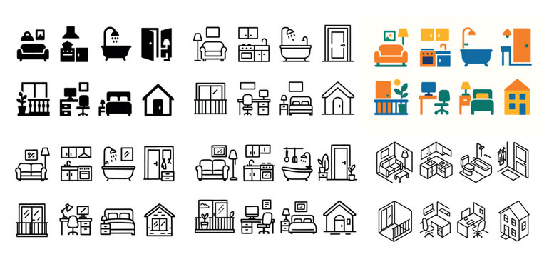 Home icon set: furniture and rooms