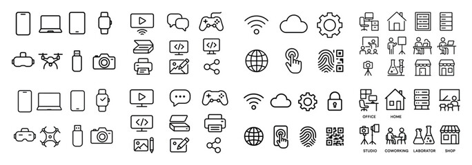 Technology icons set: devices and media