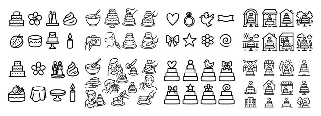 Obraz premium Wedding cake icons and symbols set