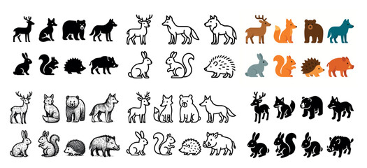 Naklejka premium Animal icons collection in various styles