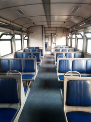Interior of old suburban commuter train car