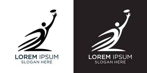Sport logo design showcasing a stylized figure cathcing a rugbyball with speed and agility, perfect for sports teams, recreational businesses, or active lifestyle brands emblem © PaulStd