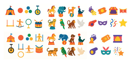 Fototapeta premium Colorful circus icons and symbols