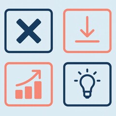 Obraz premium Analytical icons representing growth, options, and creativity, showcasing innovative concepts for decision making, productivity, and strategic initiatives in a modern digital environment