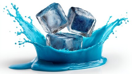 Splash of blue paint is splashed across a white background