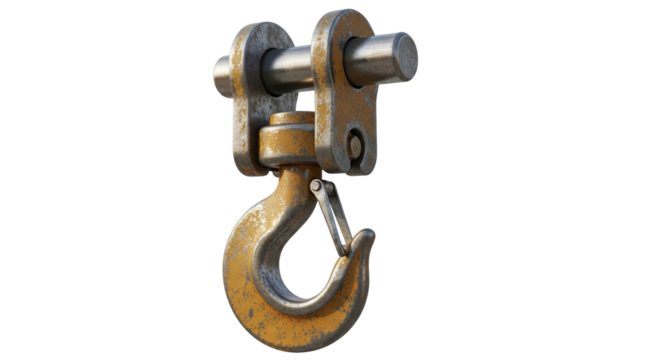 Old Rusty Industrial Crane Hook with Safety Latch