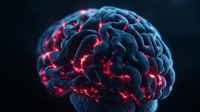 Vibrant Human Brain with Glowing Neural Activity on Dark Background.