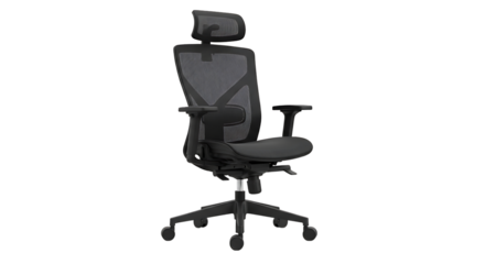 Ergonomic Mesh Office Chair, with Adjustable Headrest and Armrests, PNG isolated on transparent background