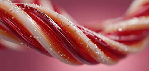 Dynamic abstract design with twisted red and white textures, a ribbed glass effect, and a dreamy backdrop