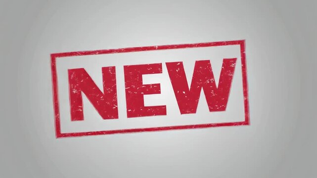Red stamp with the word NEW on a gray background.