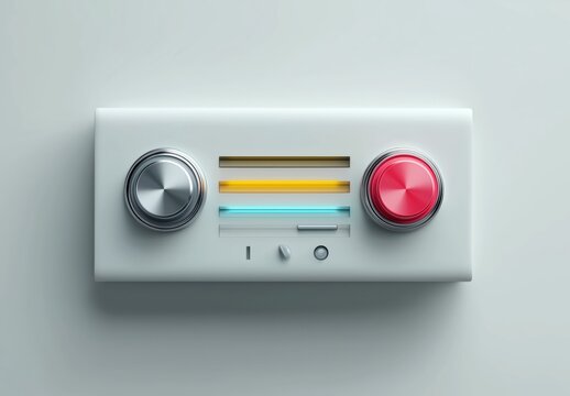 A sleek digital interface features colorful UI elements, buttons, and sliders for innovative tech design - Powered by Adobe