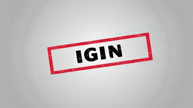 A rectangular stamp with the word 'IGIN' in bold black letters inside a red border.