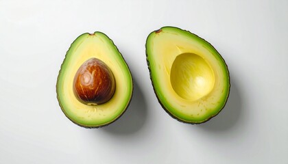 Halved Avocado with Pit on White Background