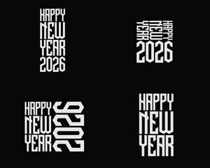 Happy New Year 2026 vector logo set. Trendy typography designs
