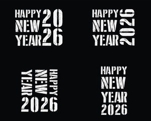 Happy New Year 2026 vector logo set. Trendy typography designs